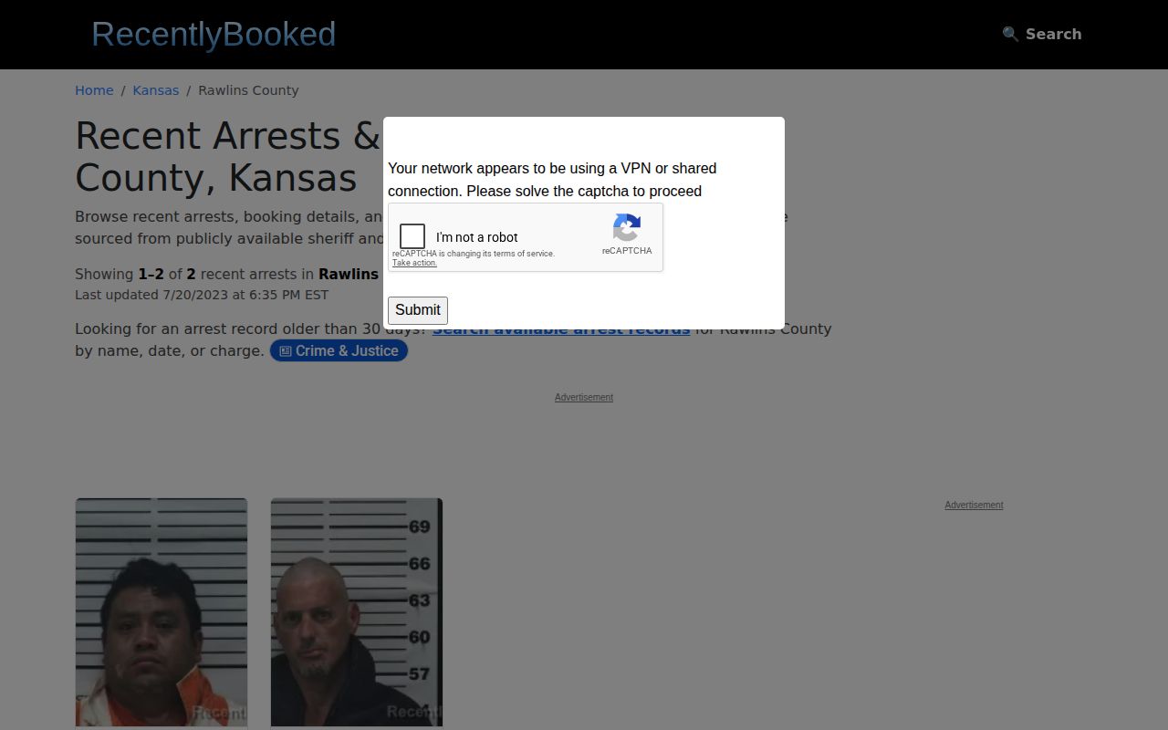 Unofficial RecentlyBooked Rawlins County empty-state interface