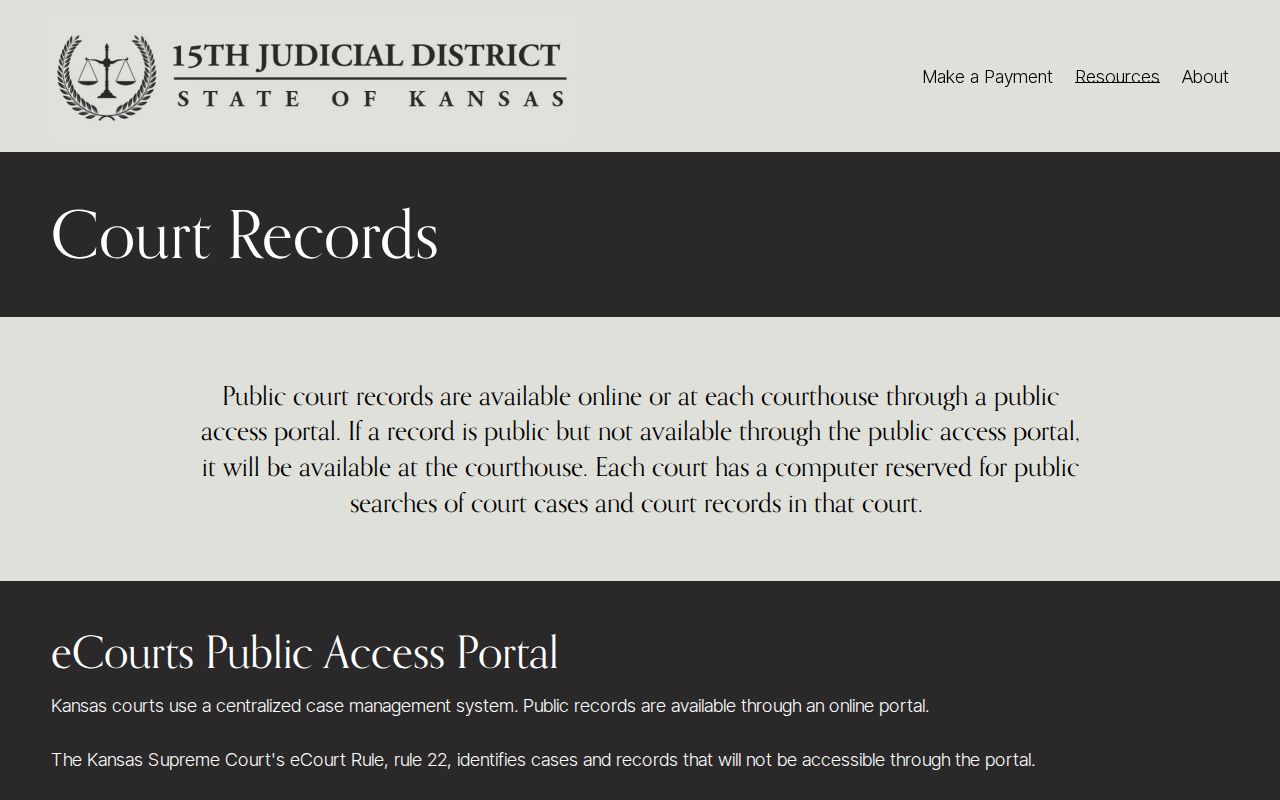 15th Judicial District public records page used for Rawlins County warrant verification